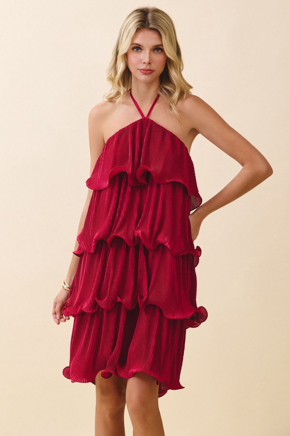 New Fling Ruffle Halter Mini Dress