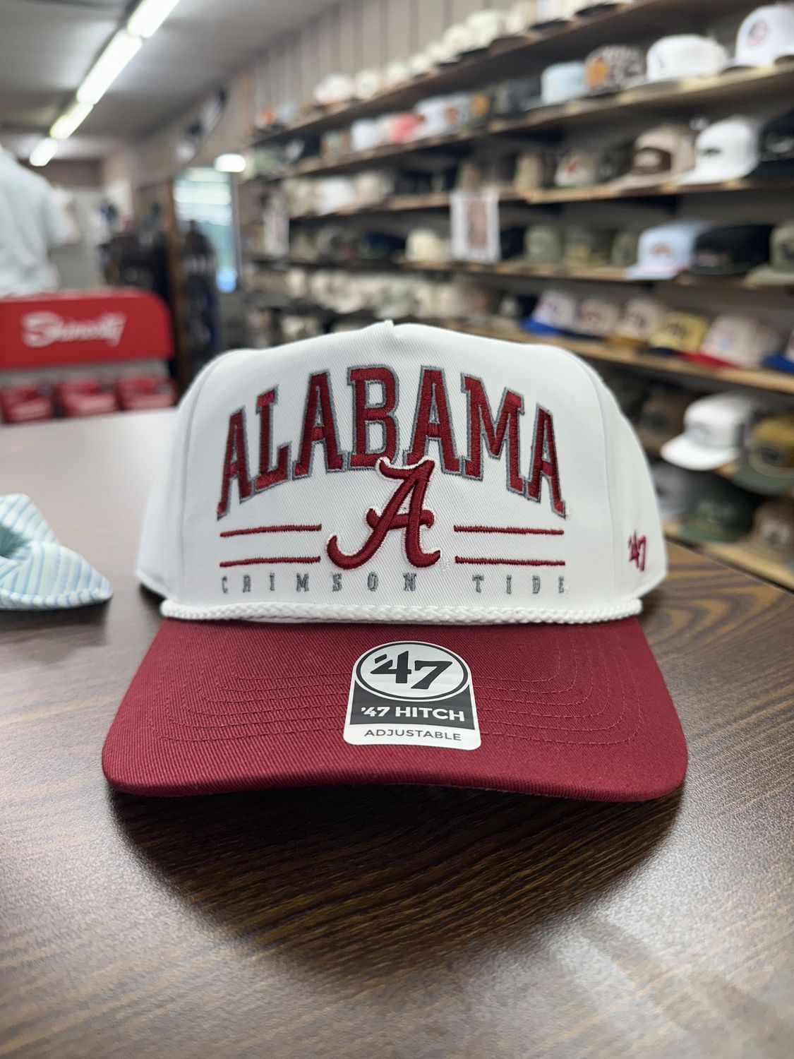 ALABAMA CRIMSON TIDE WHITE ROSCOE ROPE TT 47 HITCH HAT