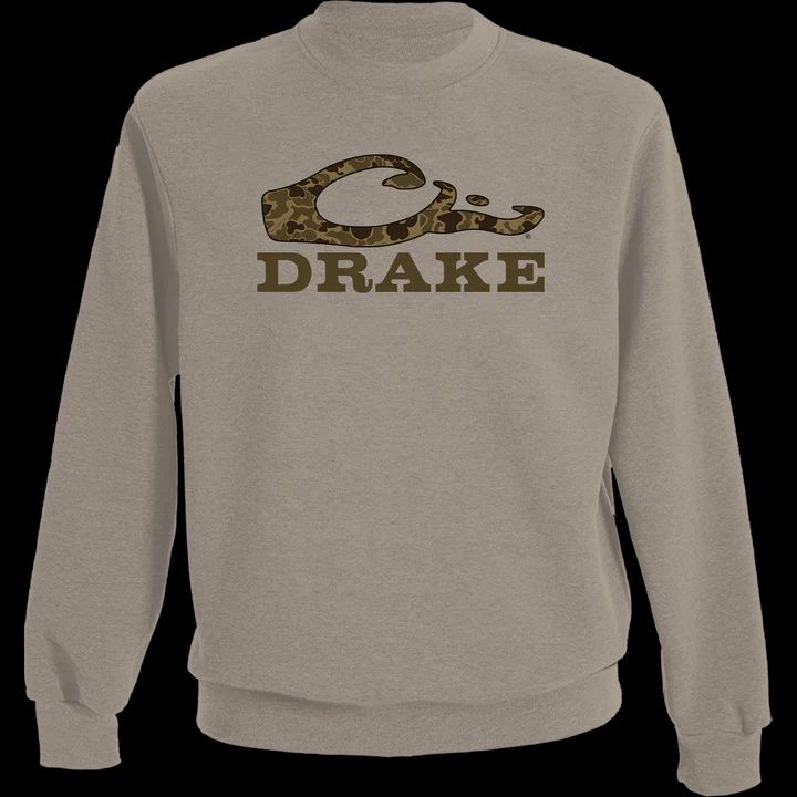 Graphic Crew Sweatshirt - Old School Logo, Color: Island Fossil, Size: SML