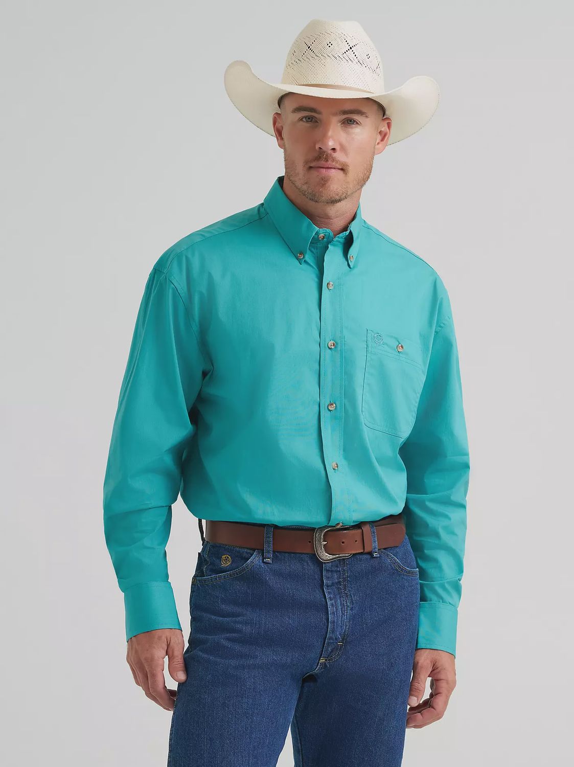 Men's George Strait Teal Solid Button Down
