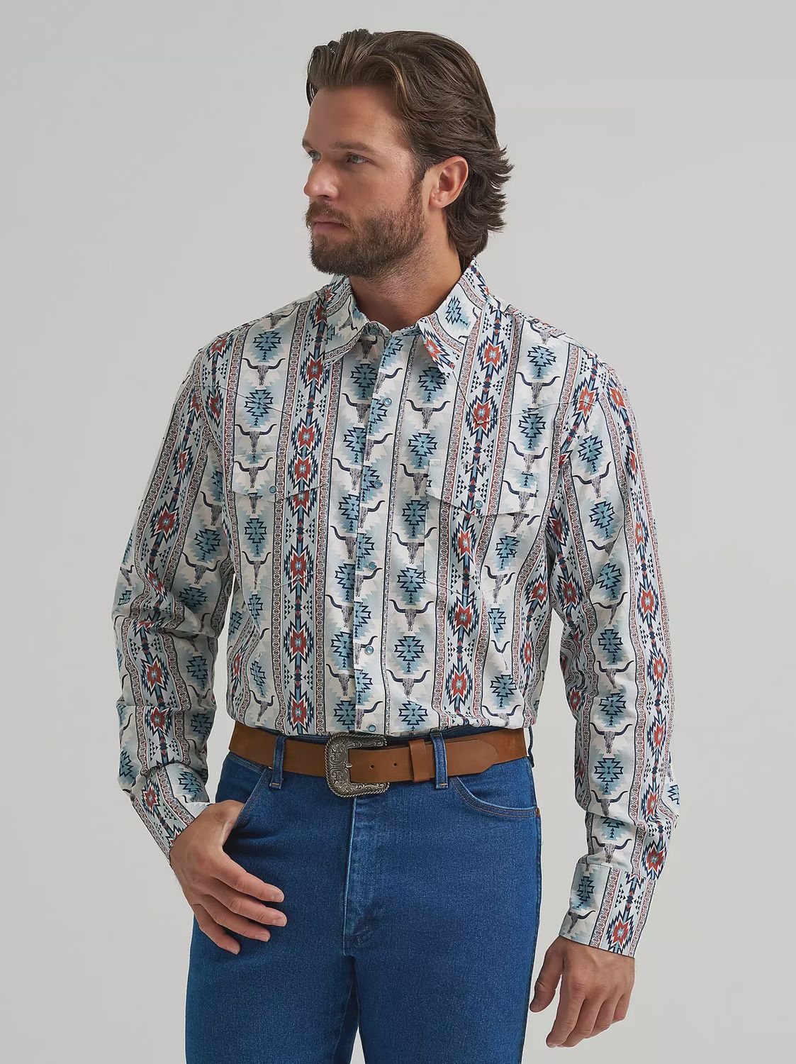 Men's Checotah Dress Western Grey Multi Button Down