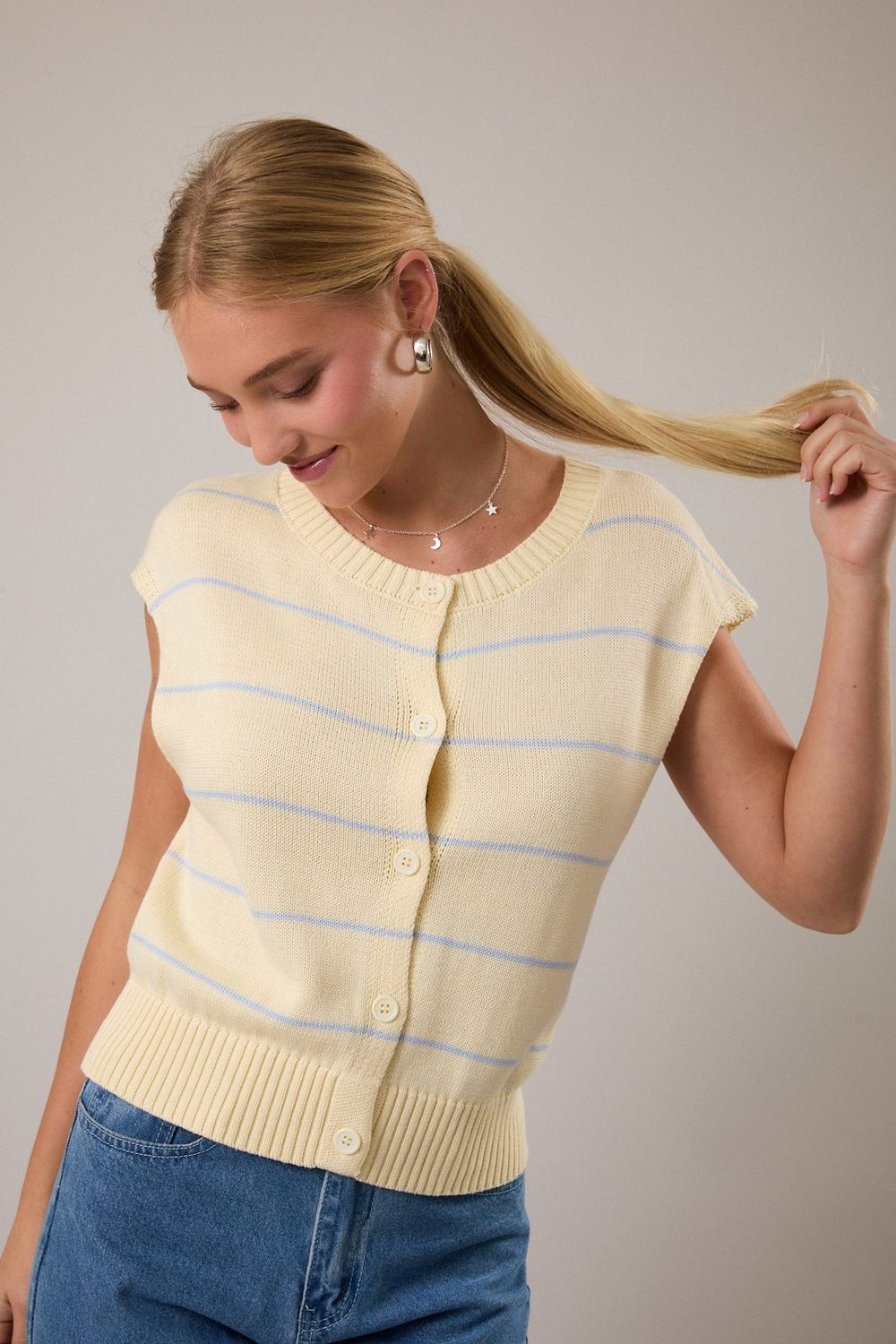 Stay Close Front Button Sleeveless Sweater