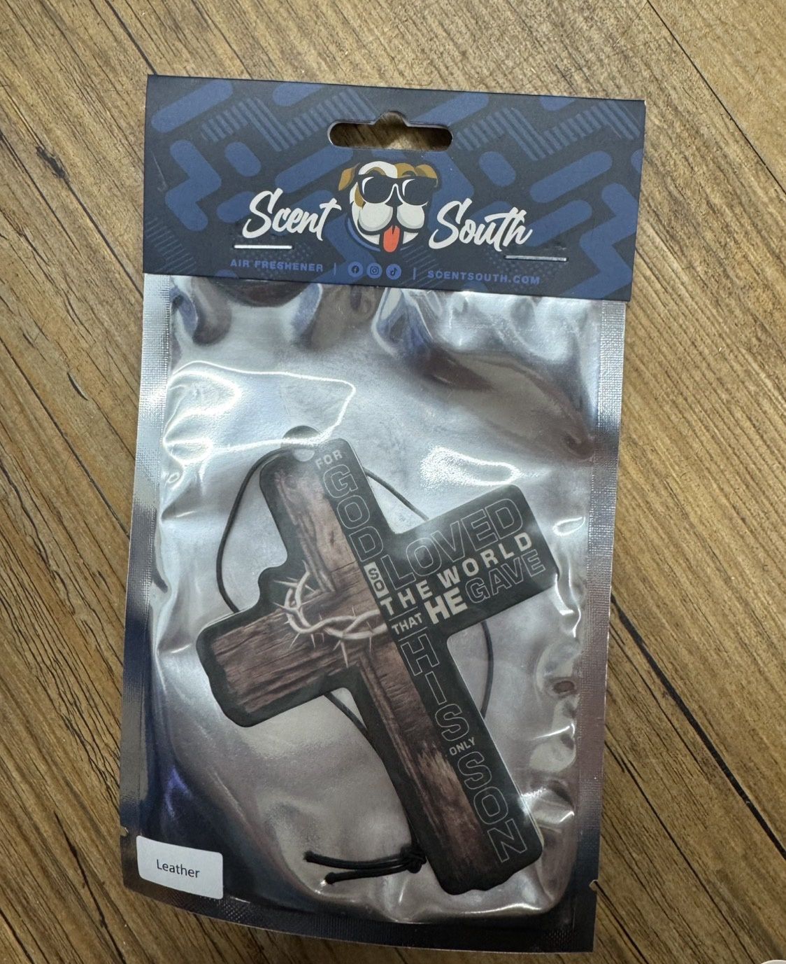 Wooden Cross Air Freshener - Leather Scent