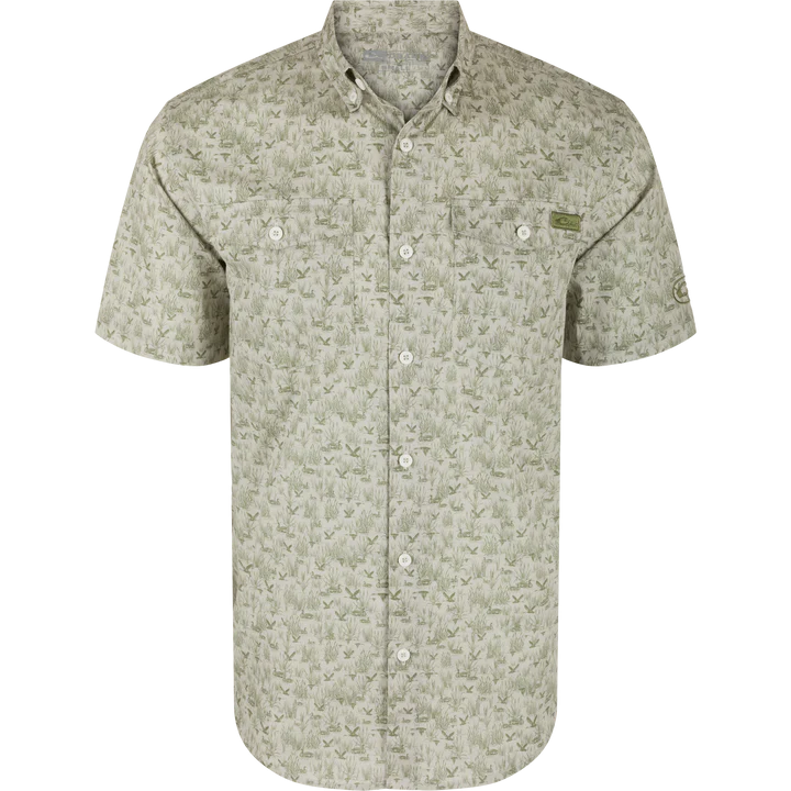 The Cotton SS Shirt - Marsh Print - Timber Wolf-Burnt Olive