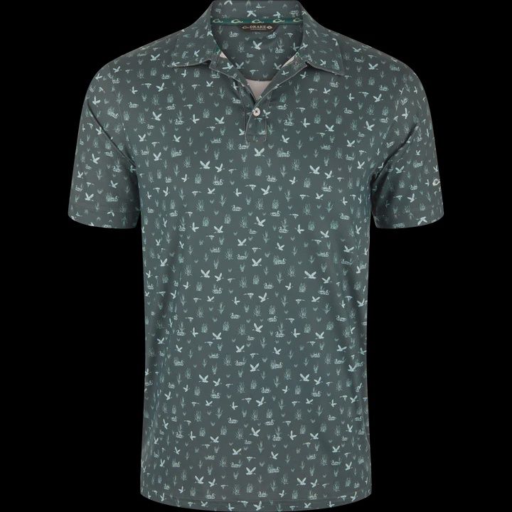 Polo - Marsh Duck Print - Rainforest Green