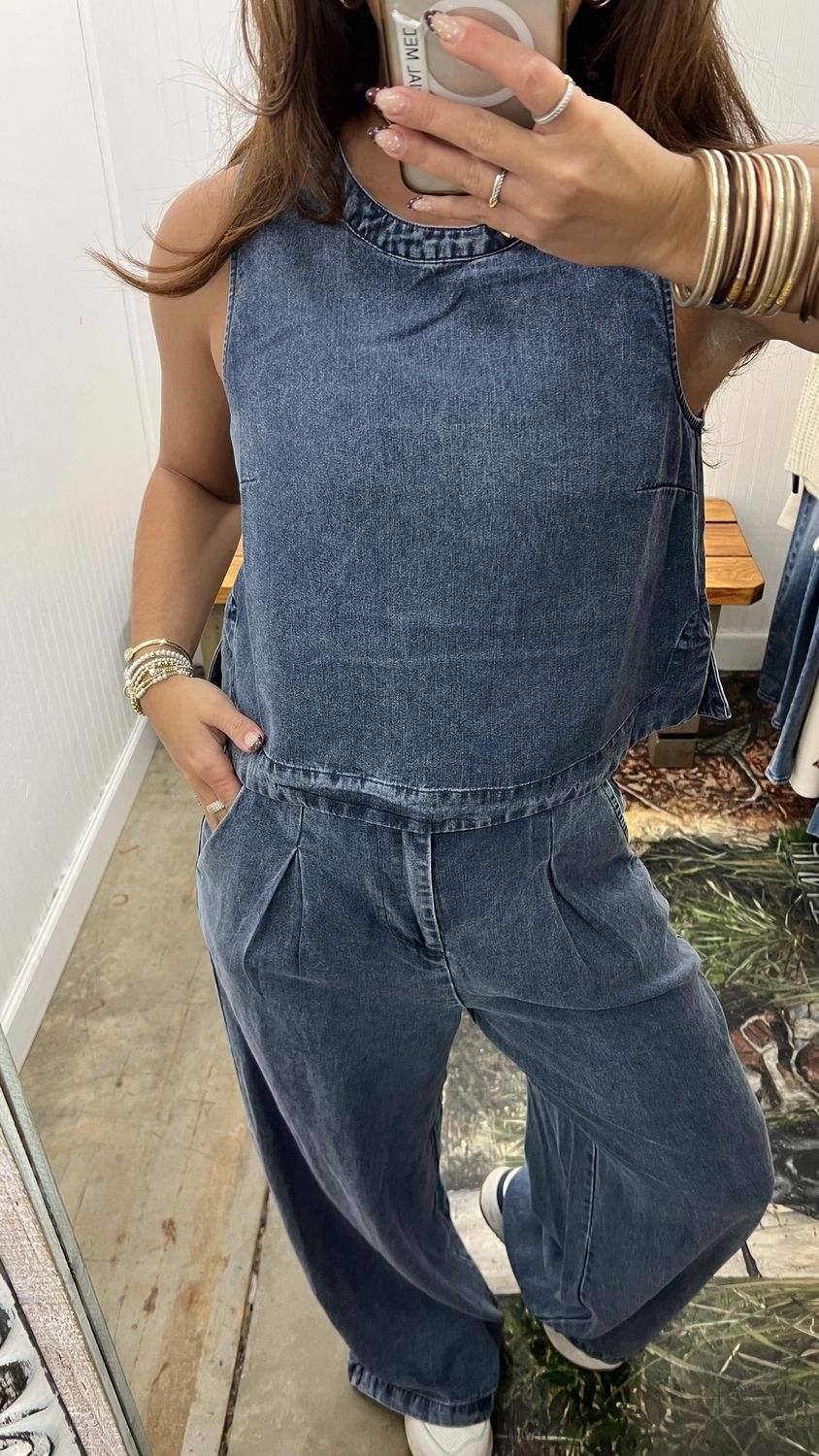 It's Raining Love Denim Pants - Dark Chambray