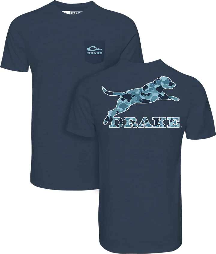 Drake Leaping Lab Old School SS Tee - Night Sky-Navy Heather