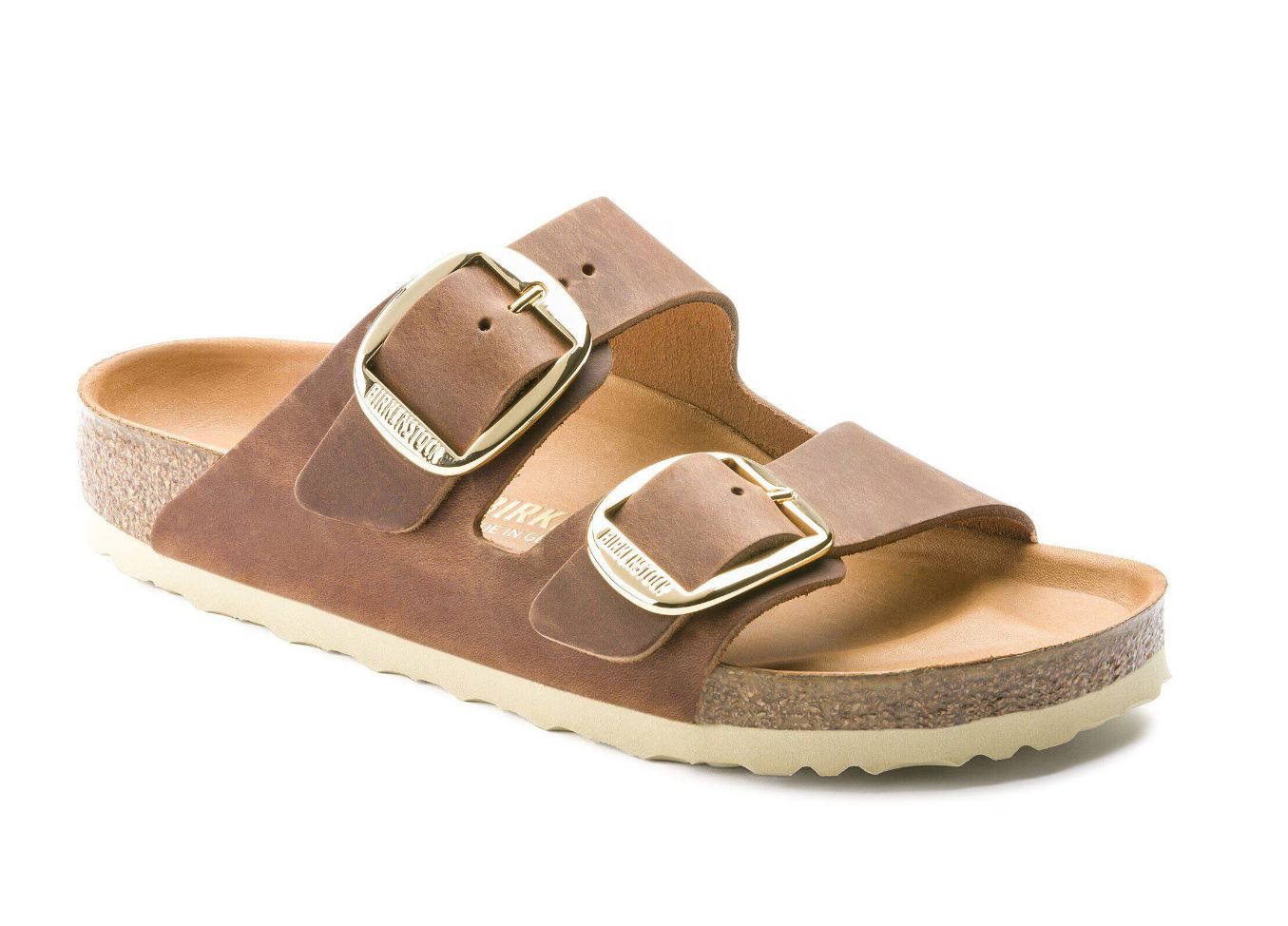 Arizona Big Buckle Oiled Leather Sandal - Cognac Narrow