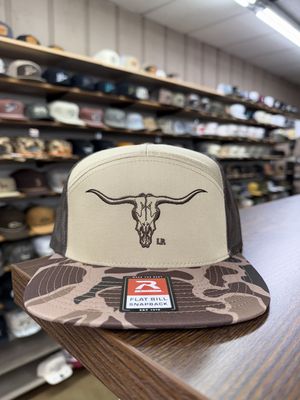 Longhorn Skull 7 Panel Hat - Bark Duck Camo
