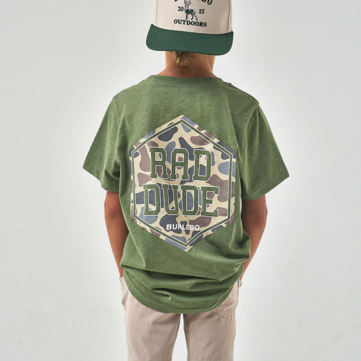 Youth Short Sleeve Tee - Rad Dude Deer Camo - Heather Olive