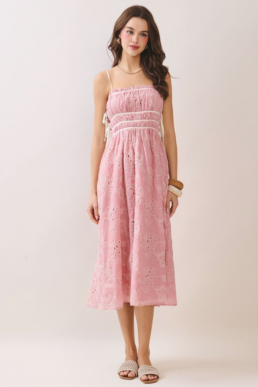 All Things New Eyelet Midi Dress - Pink