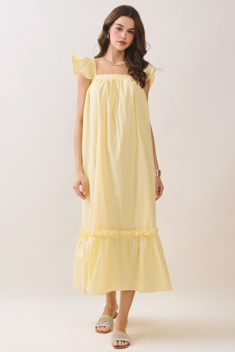 Move Along Ruffle Detail Maxi Dress - Butter Yellow