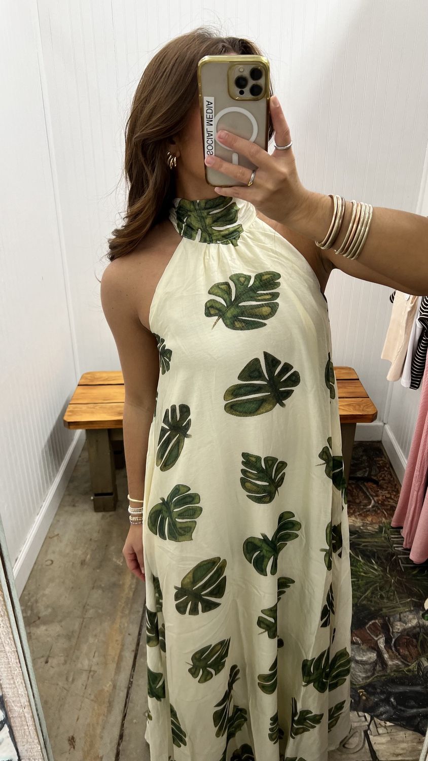 Island Time Halter Maxi Dress- Cream