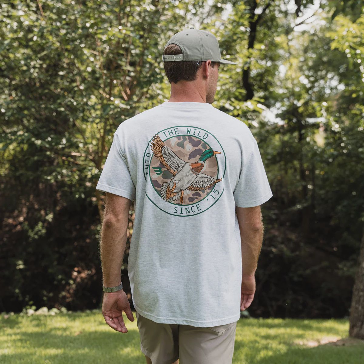 Camo Mallard Duck Short Sleeve Tee - Heather Ash Grey