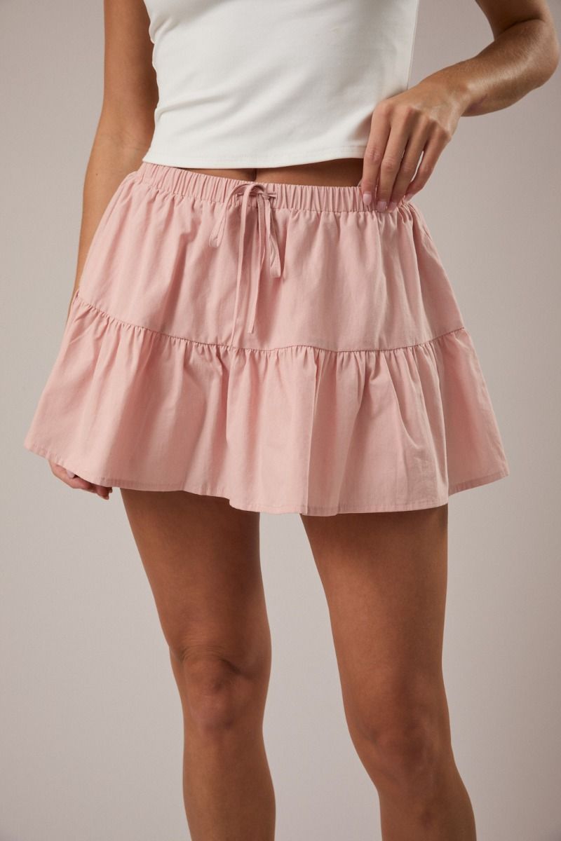 Flirty Mid- Rise Tiered Skort - Blush