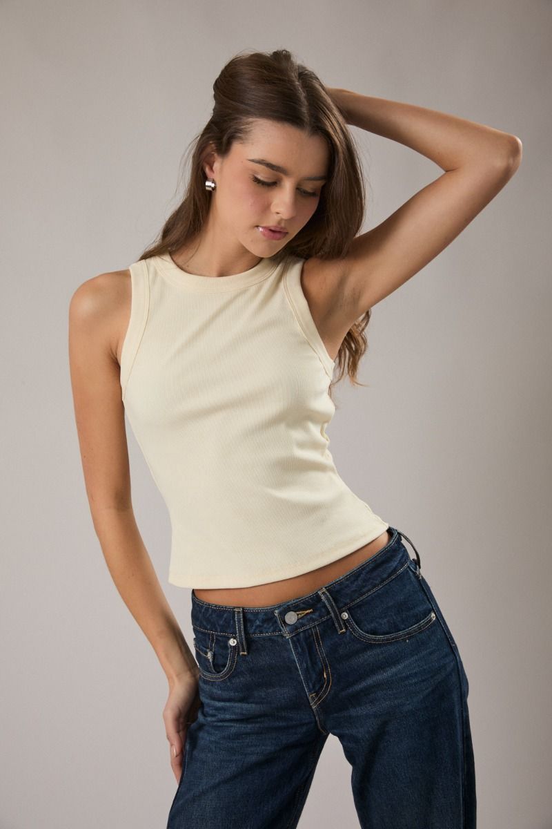 Sweetheart Sleeveless Rib Top - Cream
