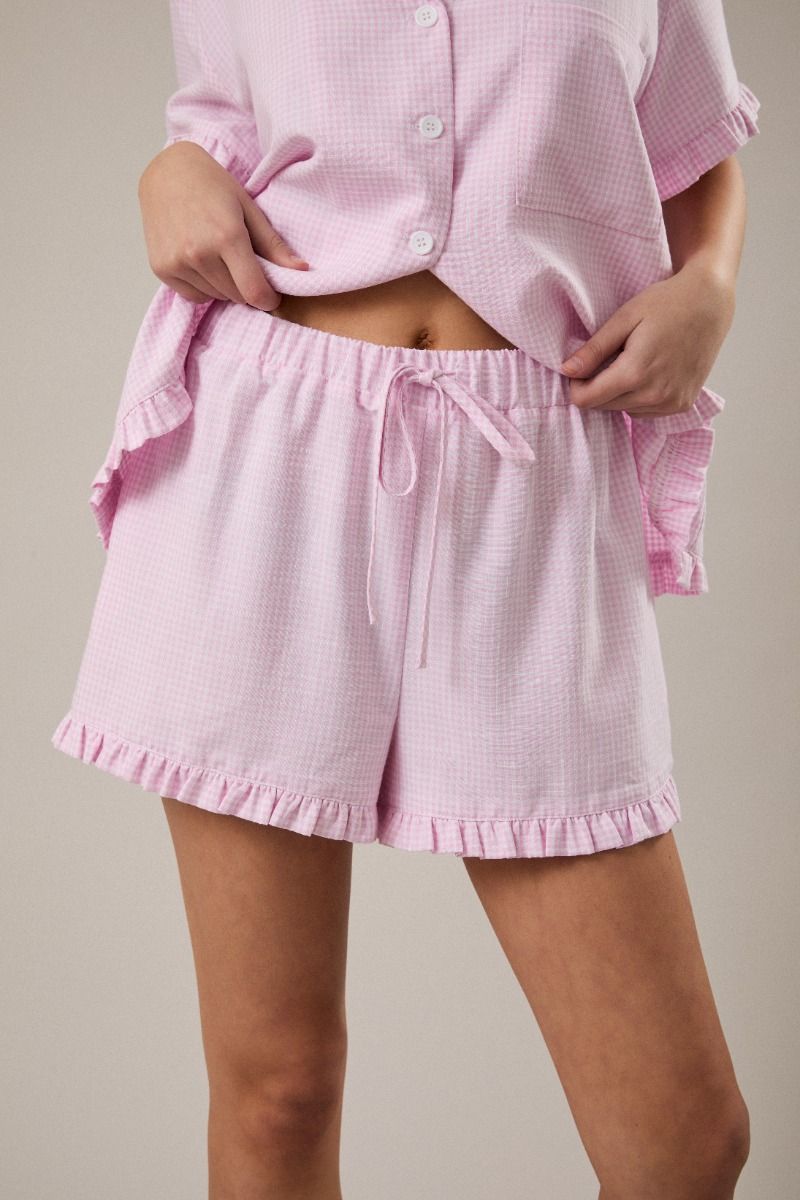 We Can Go Ruffle Detail Shorts - Pink /  White Gingham