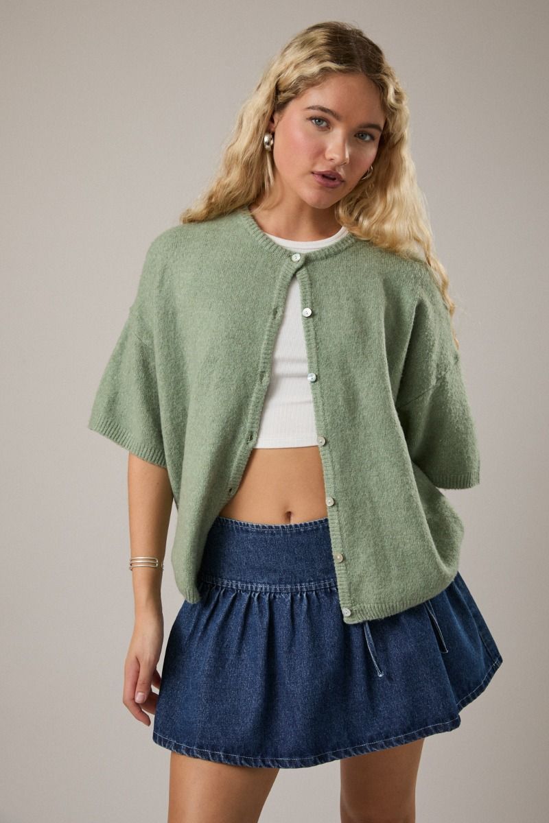 Going Good Short Sleeve Sweater Cardigan - Light Green