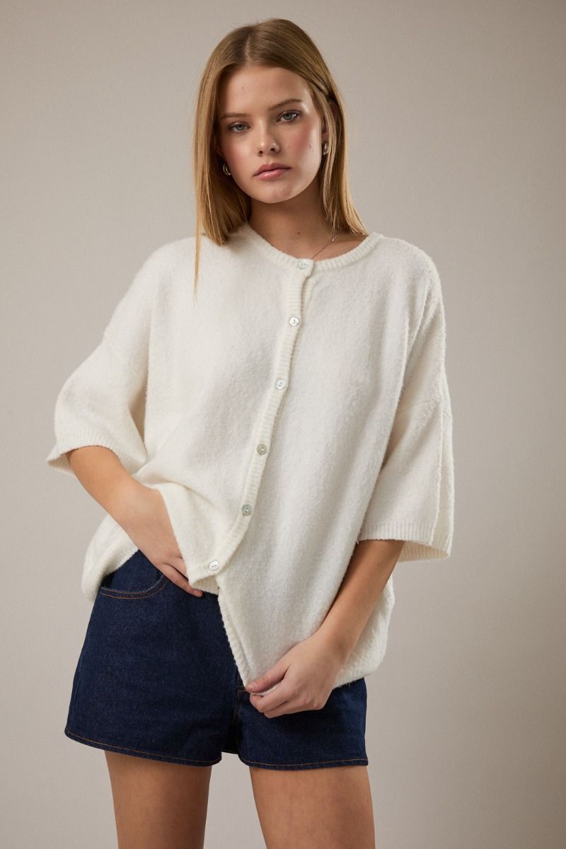 Going Good Short Sleeve Sweater Cardigan - White