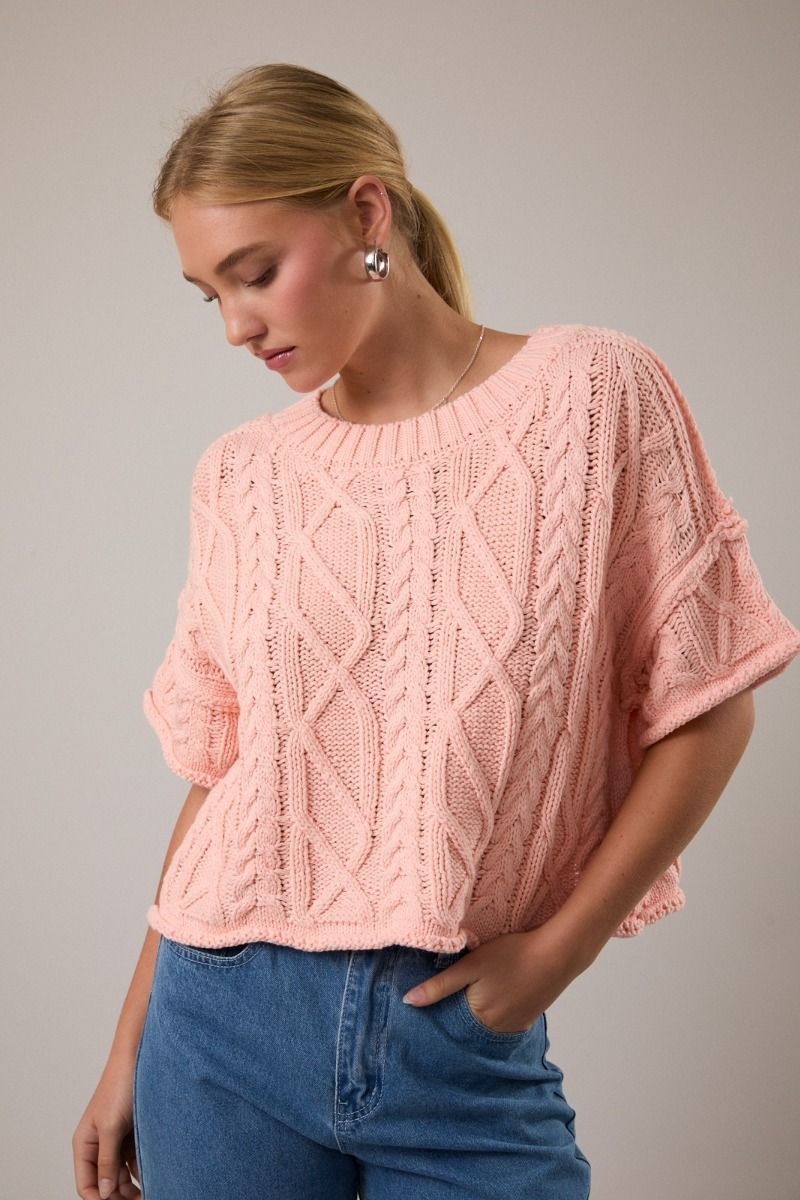Keep It Short Sleeve Knit Sweater - Light Coral