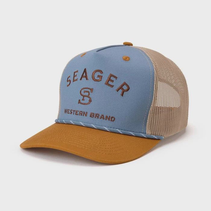 Branded Trucker Snapback Hat - Blue/Tan