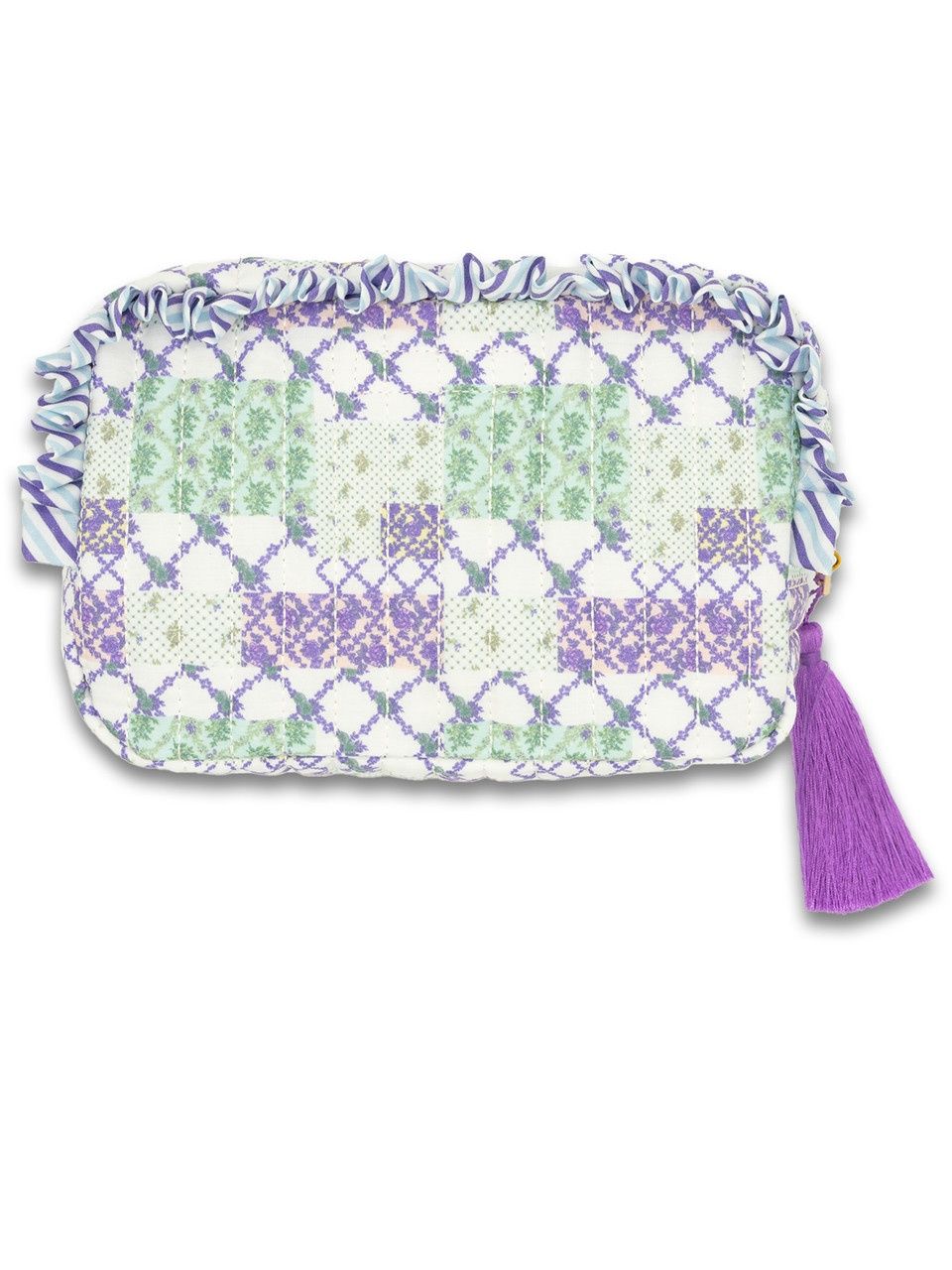 Quilted Cosmetic Ruffle Bag - Triple Patch
