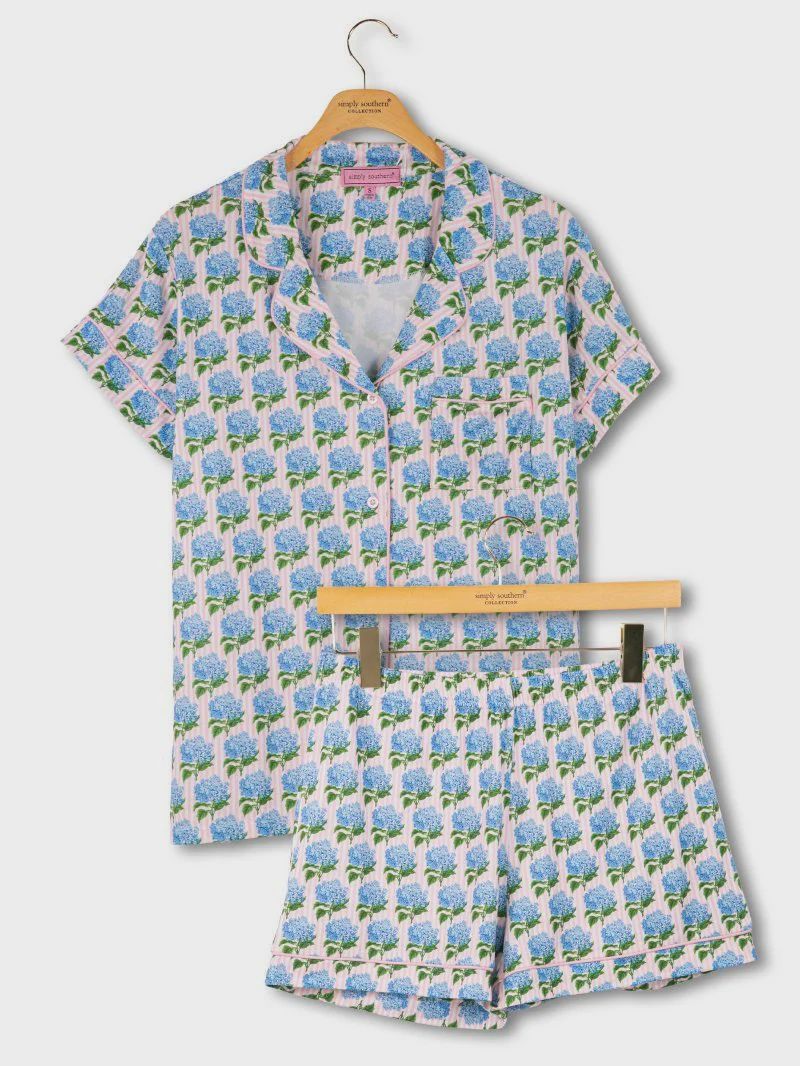 Button PJ Set - Hydrangea Stripe