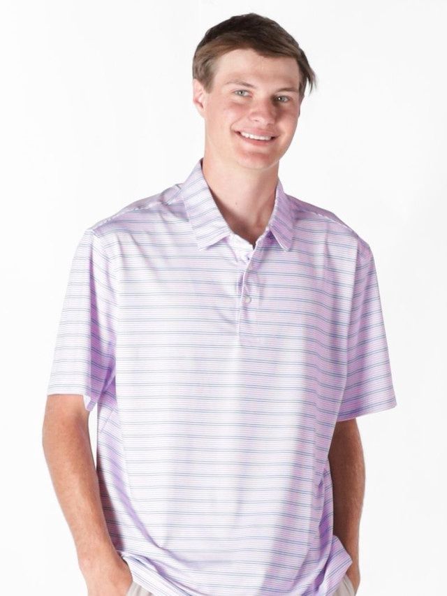 Youth Striped UPF Polo - Purple Stripe