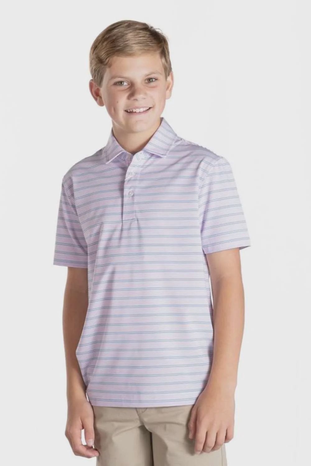 Youth Striped UPF Polo - Purple Stripe