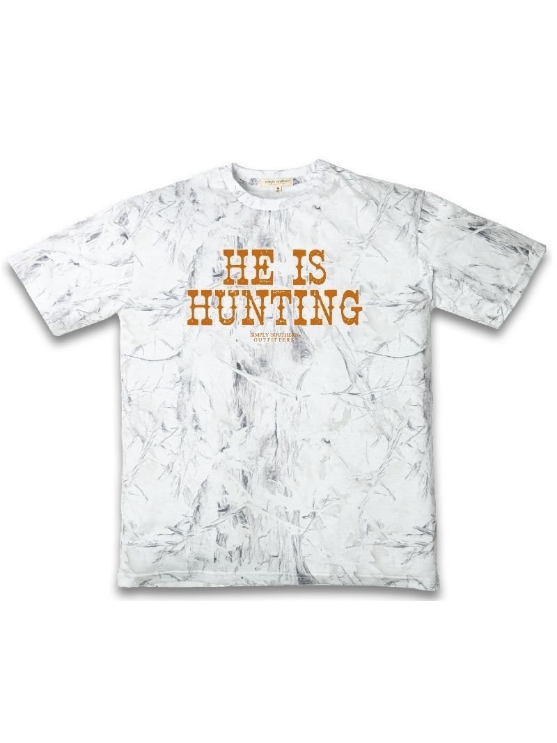 He Is Hunting Short Sleeve Front Graphic T-Shirt- Camo White