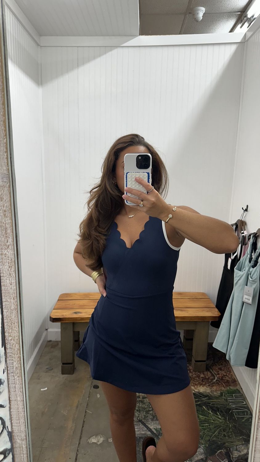 Wrap Scallop Dress - Navy