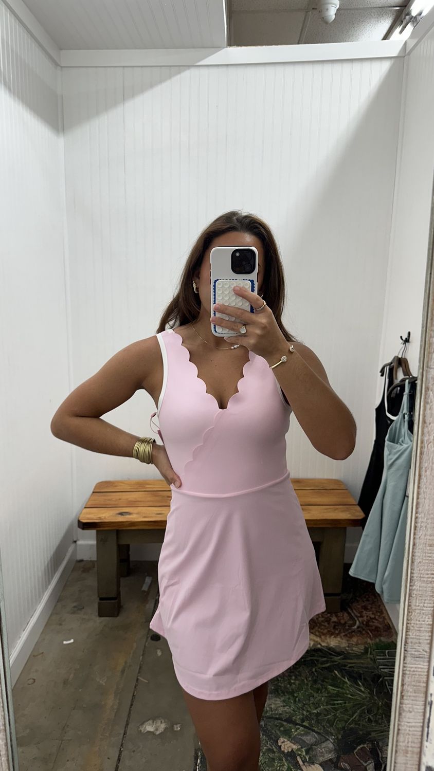 Wrap Scallop Dress - Pink