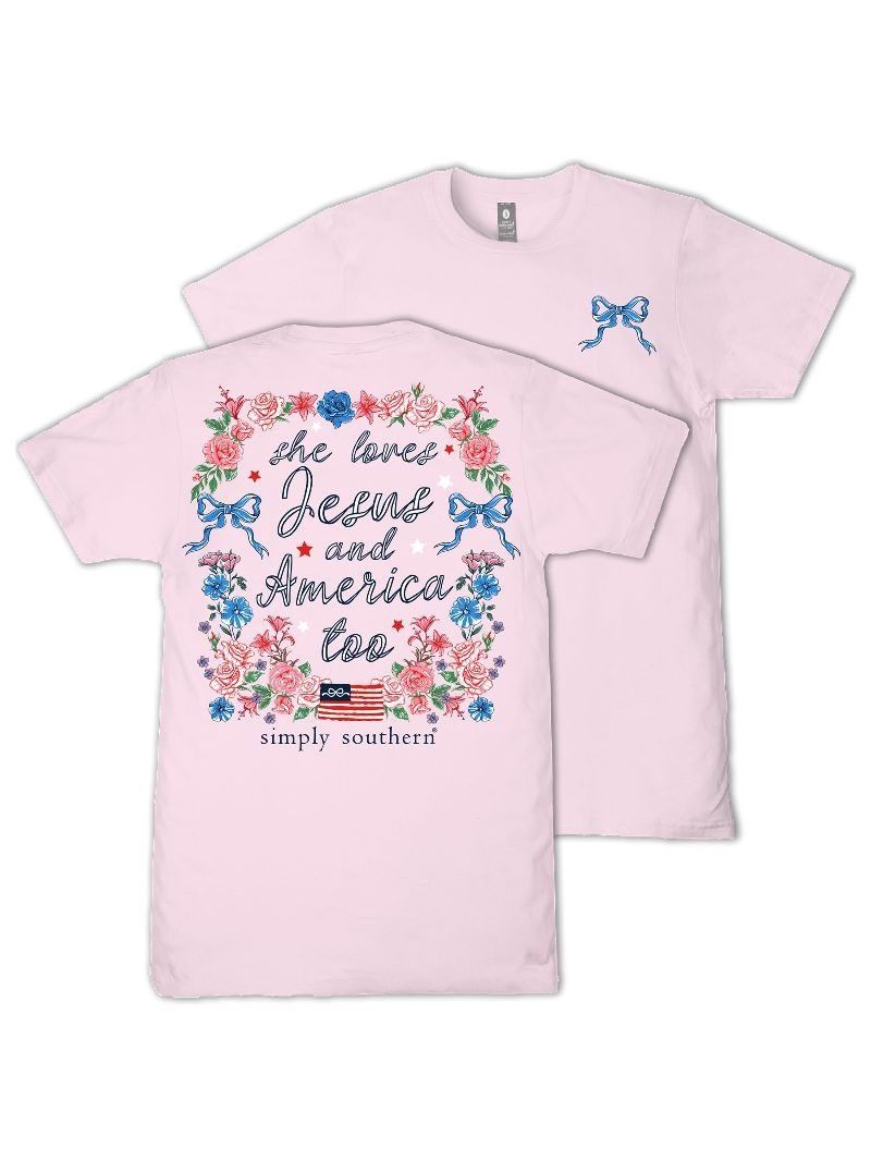 Jesus &amp; America Short Sleeve T-Shirt- Peony