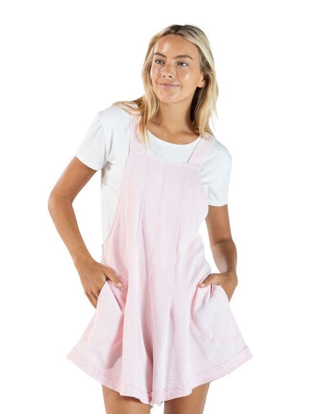 Washed Sleeveless Romper - Rose