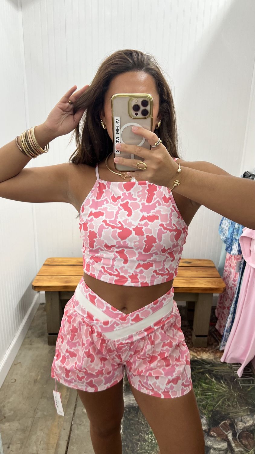 Square Neck Sports Top - Pink Camo