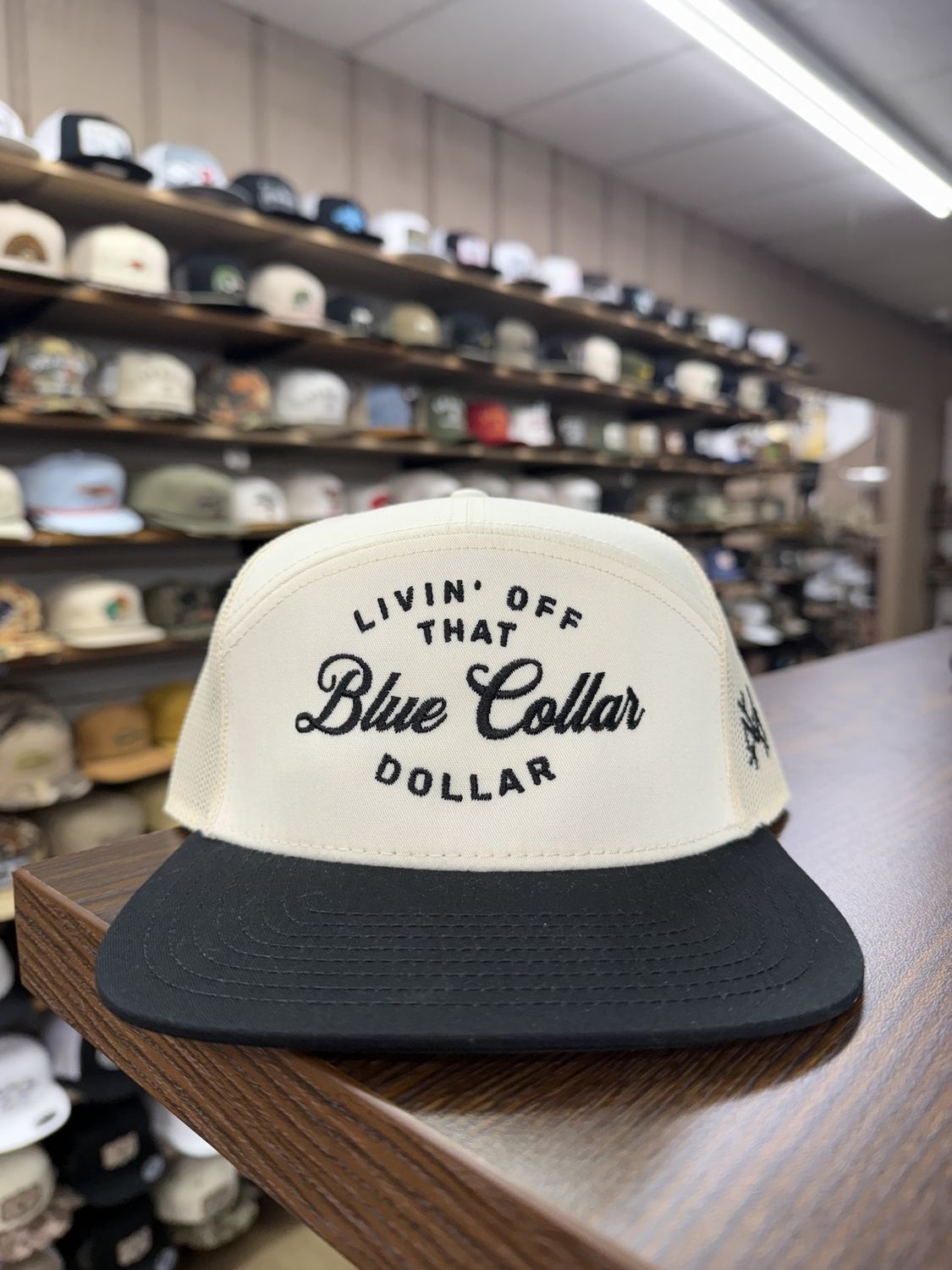 Blue Collar Dollar 7 Panel Hat - Black/Natural