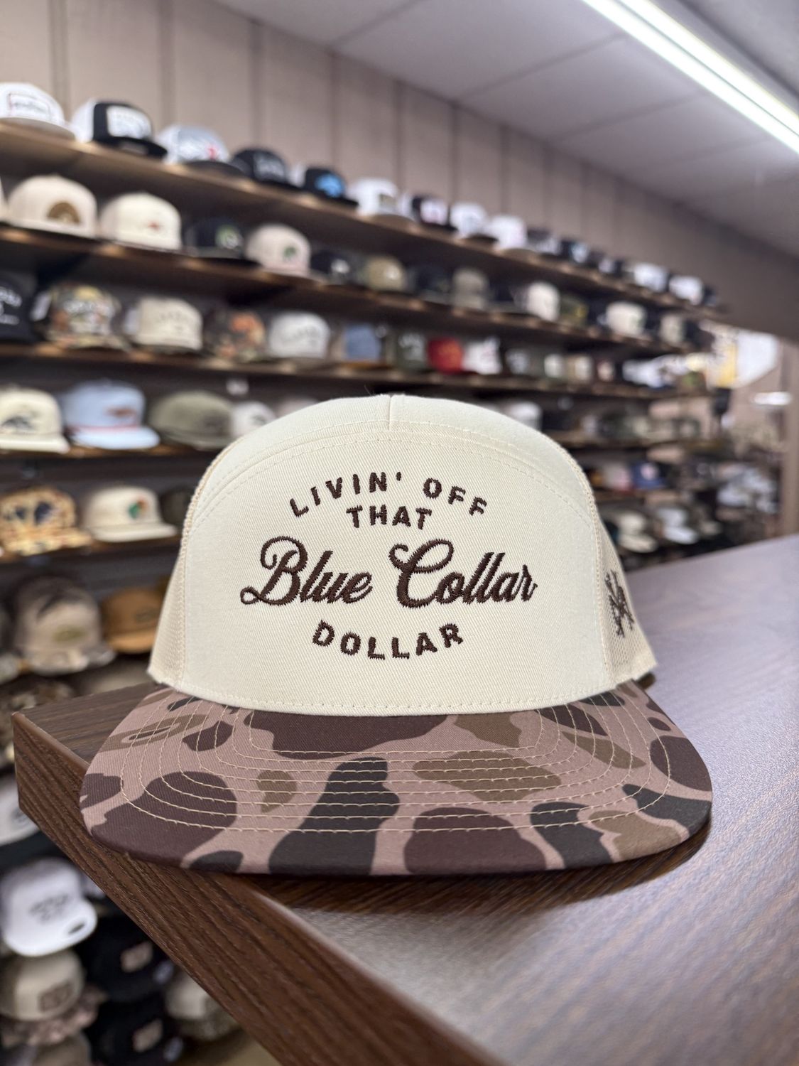 Blue Collar Dollar 7 Panel Hat - Duck Camo/Natural