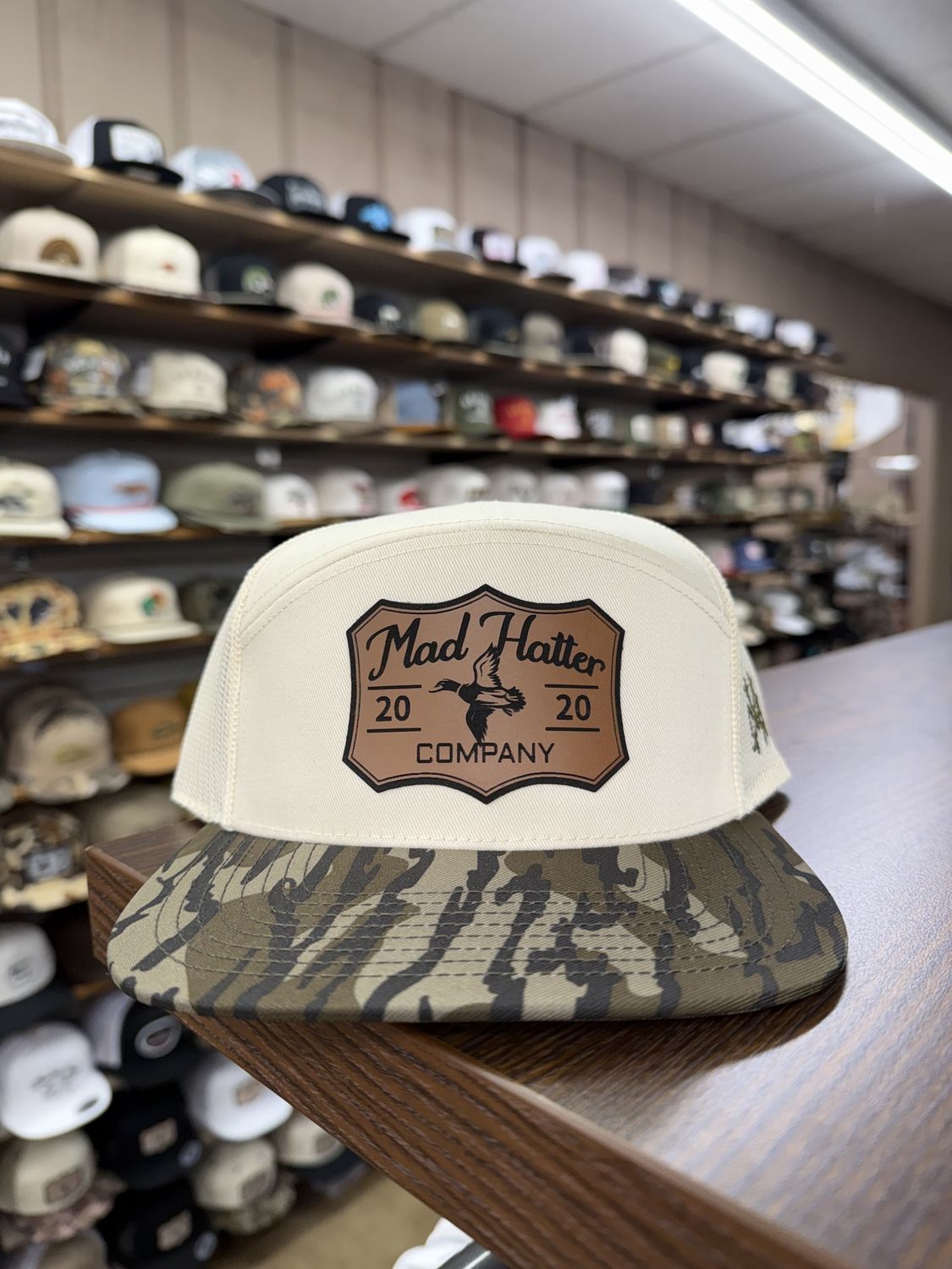 Duck Leather Patch 7 panel Hat - Bottomland/Natural