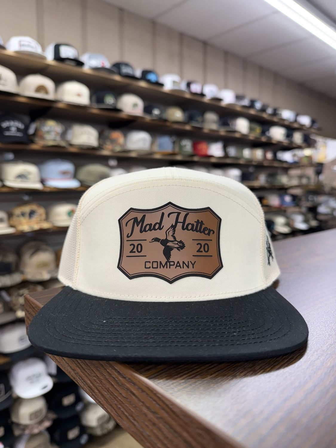 Duck Leather Patch 7 Panel Hat - Black/Natural