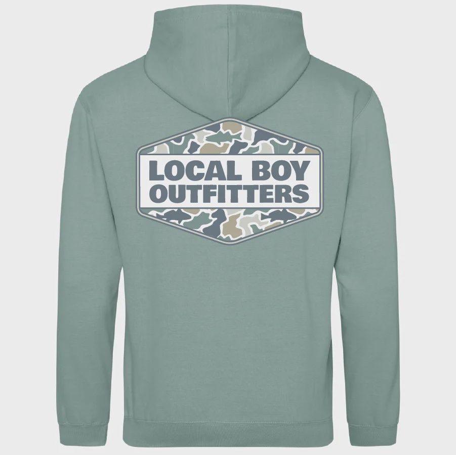 Youth Brushwood Hoodie - Fish Camo Diamond Crest - Dusty Green