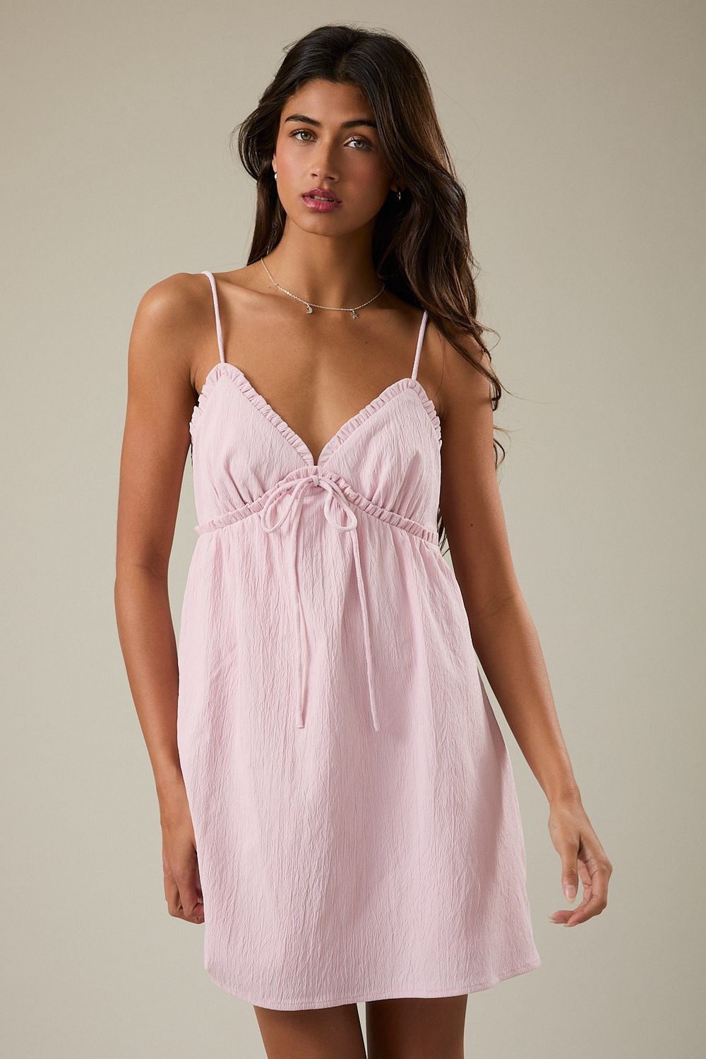 Chloe Ruffle Detail Sleeveless Mini Dress - Light Pink