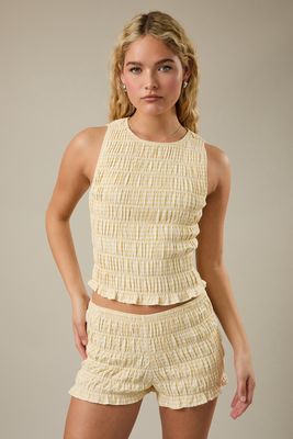 Daisy Shirring Sleeveless Gingham Top - Light Yellow