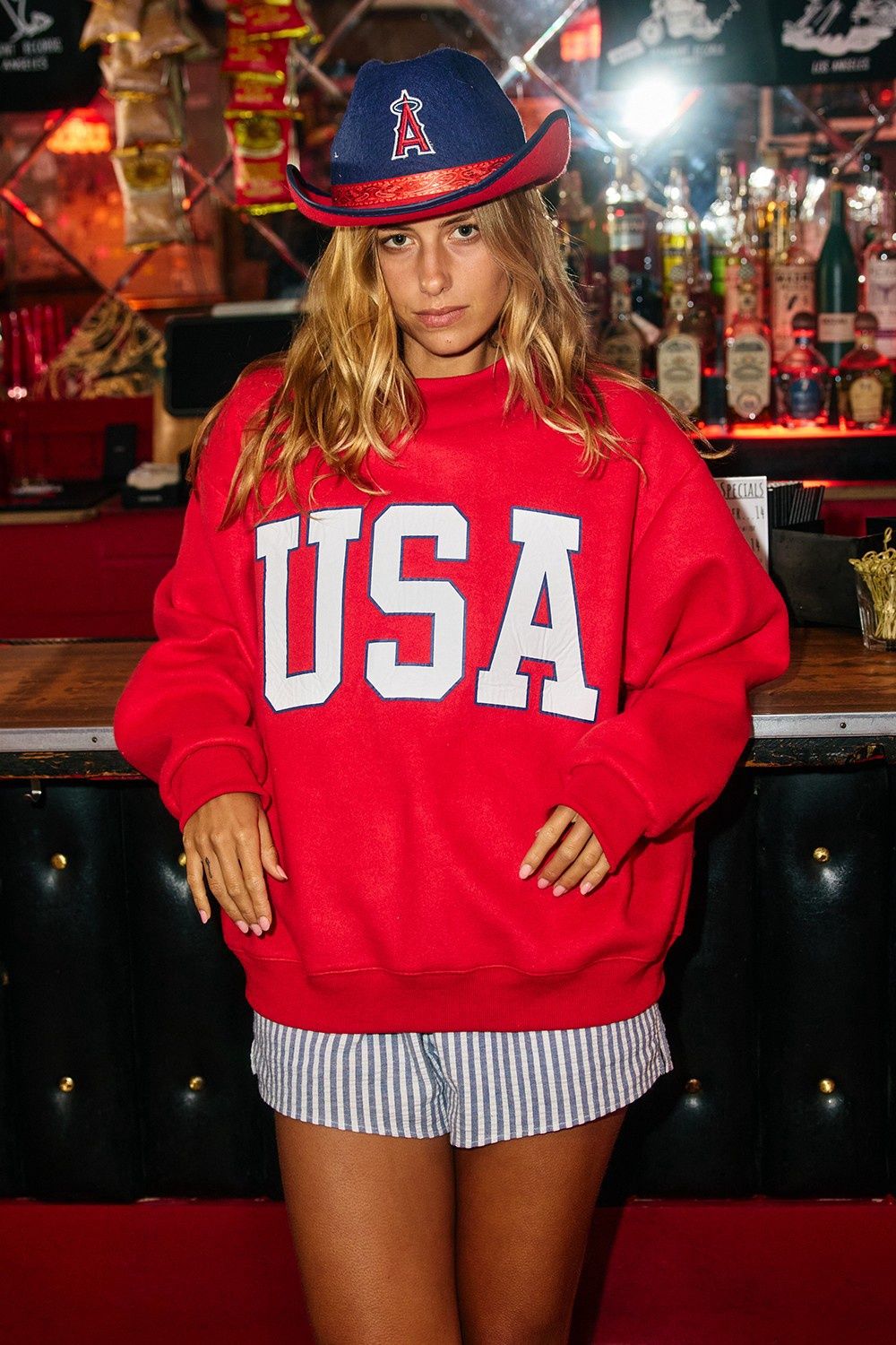 USA &amp; Flag Reversible Mock Neck Sweatshirt - Red