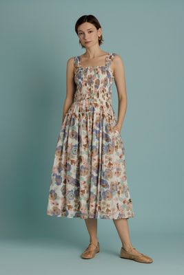 Shannon Floral Smocked Midi Dress - Ivory