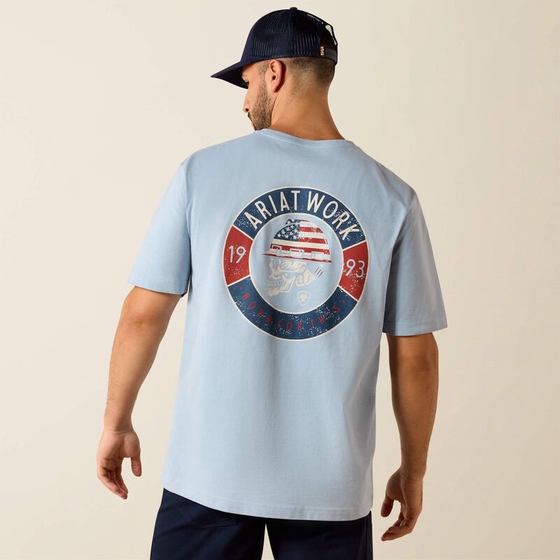 Men's Rebar Cotton Strong Skull Tee Shirt - Dusty Blue