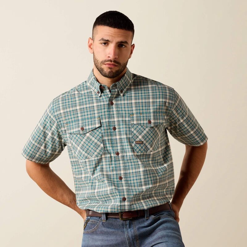 Men's Rebar Made Tough DuraStretch Work Shirt - Teal