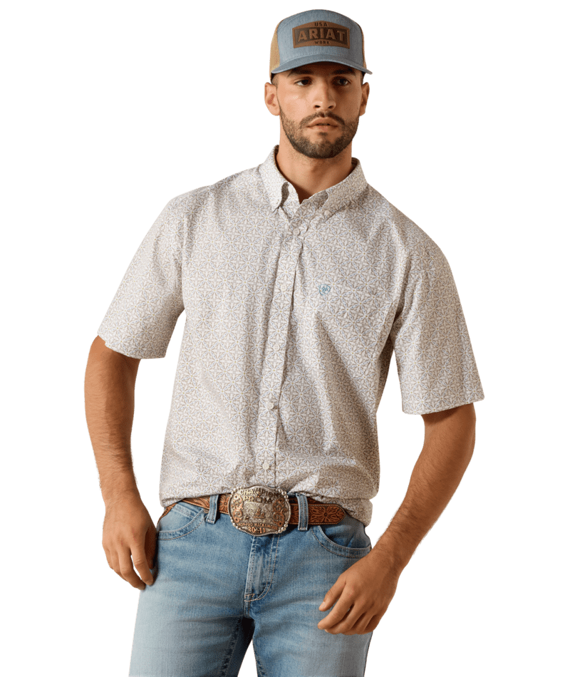 Men's Wrinkle Free Chris Classic Fit Shirt - White Geo Print