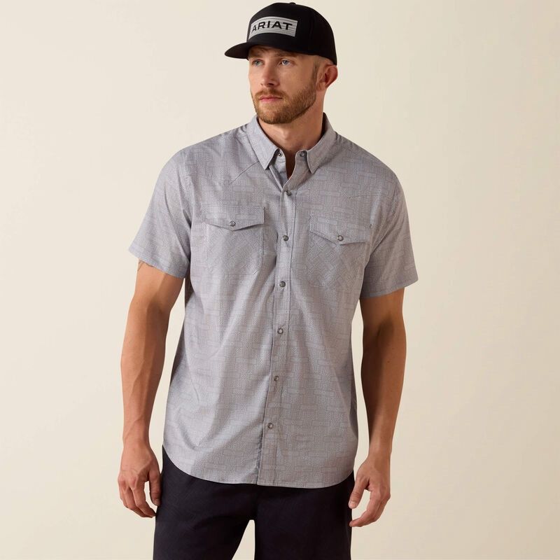 Men's Printed VentTEK Western Fitted Snap Shirt - Sky Rocket