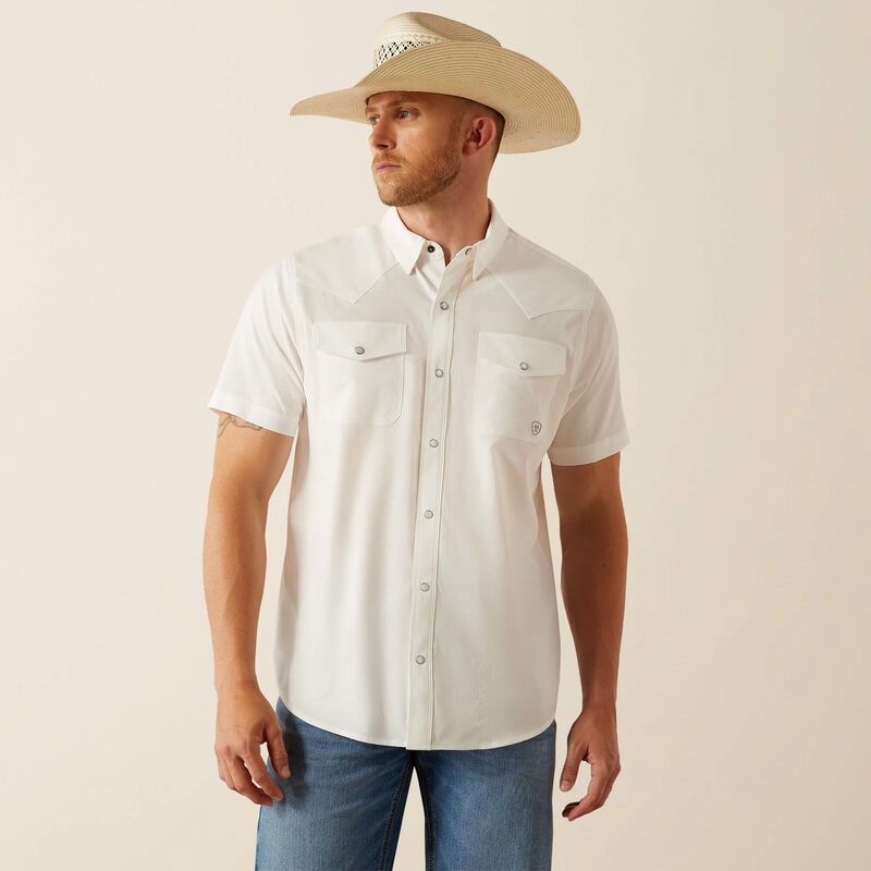 Men's Venttek Western Fitted Snap Shirt Sleeve Shirt - White