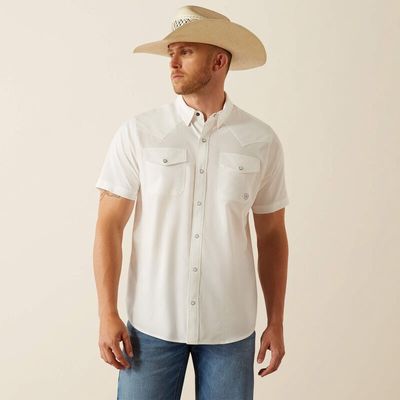 Men's Venttek Western Fitted Snap Shirt Sleeve Shirt - White